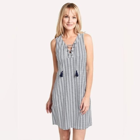 TOMMY BAHAMA Lace Up Spa Dress With Grommet Trim in Nautical Size M - Picture 1 of 10